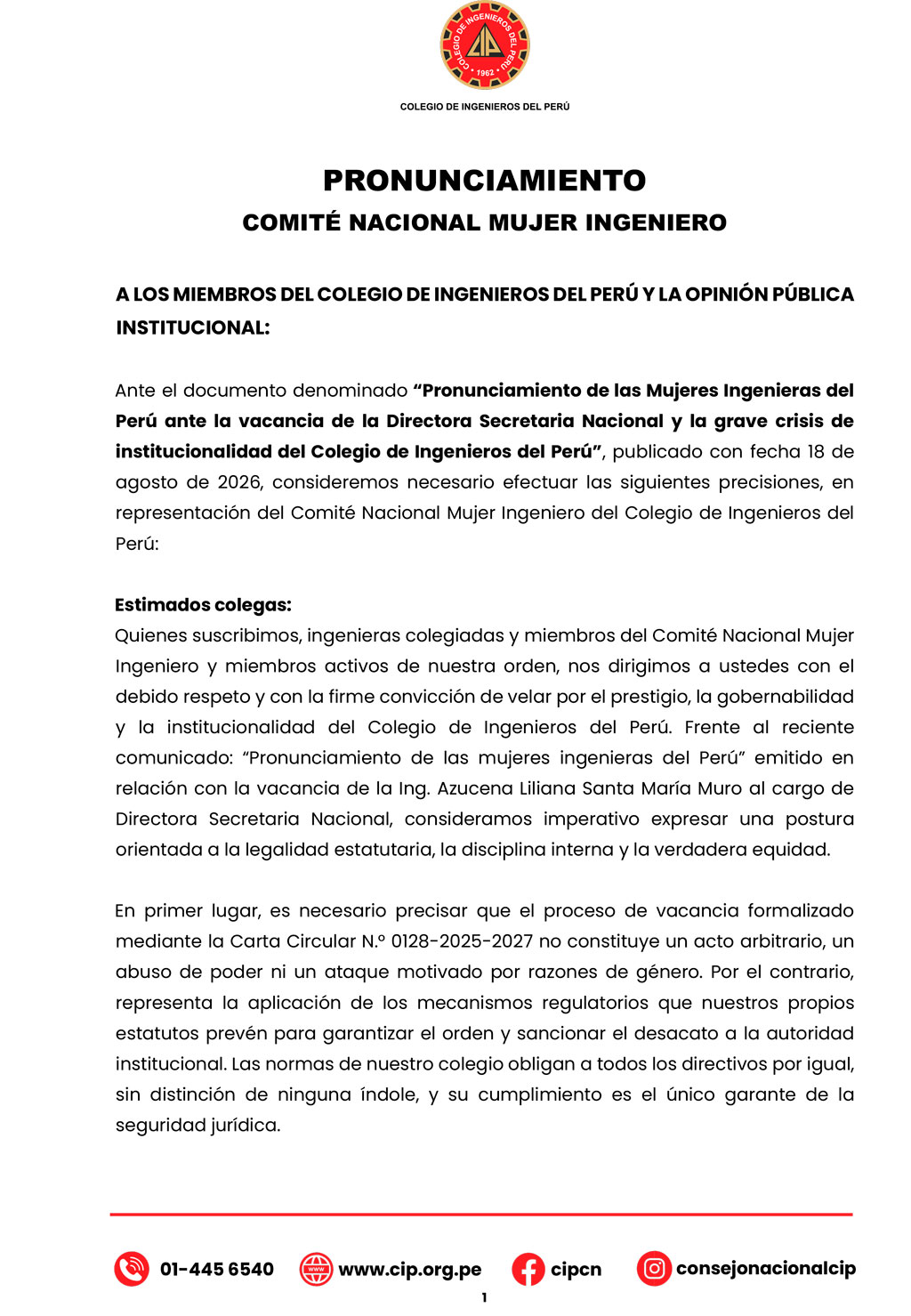 Comunicado CNMI del 19 de agosto de 2026