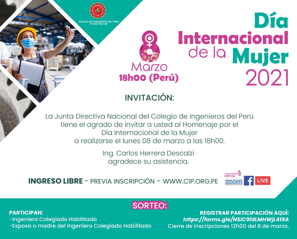 Flyer Principal INVITACIÓN DÍA INTERNACIONAL DE LA MUJER E08Mar. final Colegio de Ingenieros