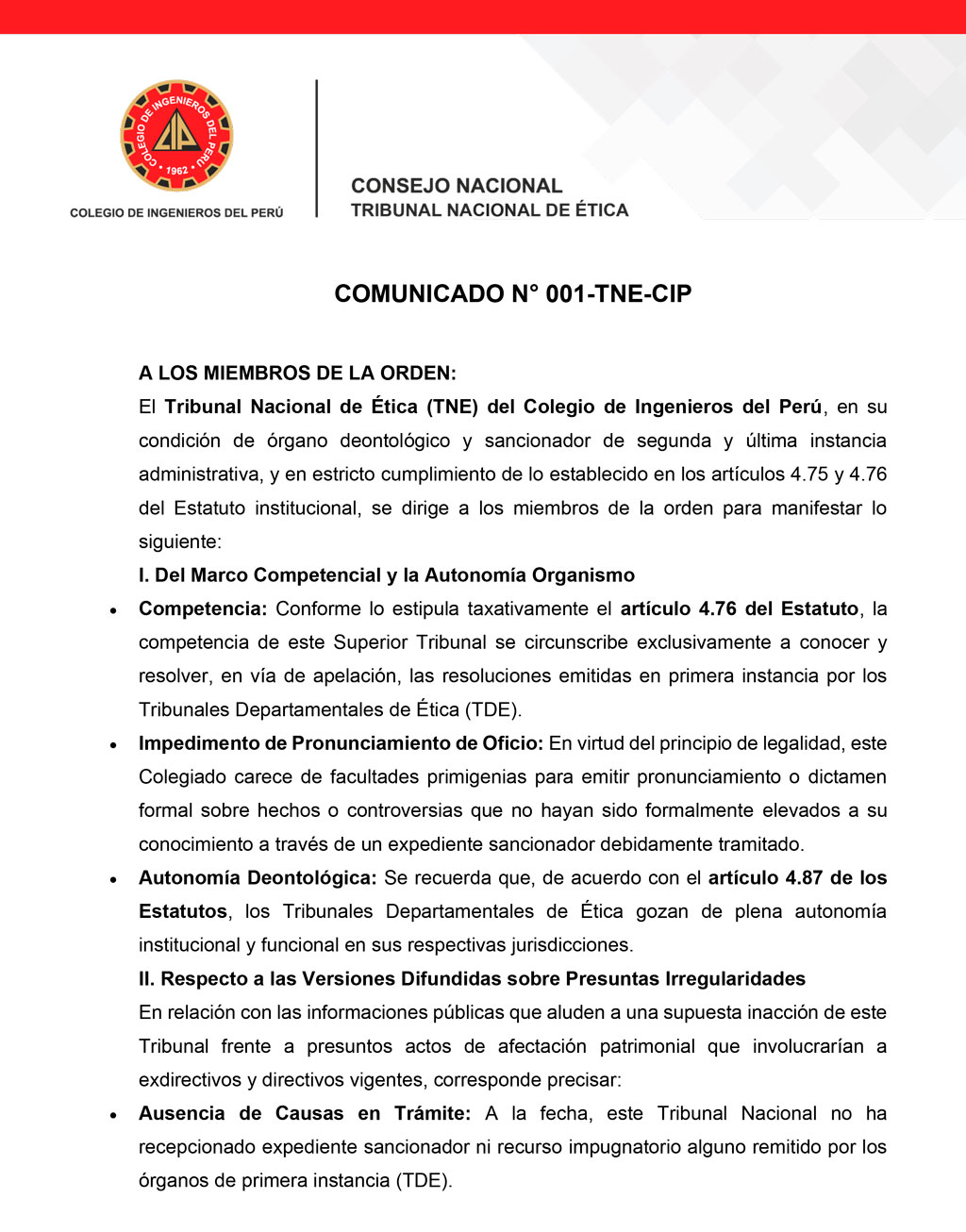 Comunicado institucional - Clic para ver PDF
